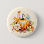 Oranger Kürbis und Blumen Herbst Button (Vorderseite)