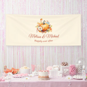 Oranger Kürbis und Blumen Herbsthochzeit Banner
