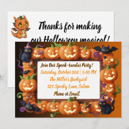 Oranger Kürbisrahmen schwarze Katze Halloween-Part Feiertagskarte