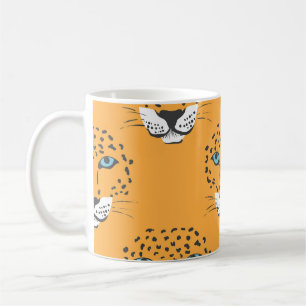 Oranger Leopardenkopf, nahtloses Muster. Kaffeetasse