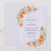 Oranger lila Blätterhochzeit Einladung (Vorne/Hinten)