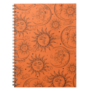 Oranger Magischer Vintage-Himmels-Sonne-Mond-Stern Notizblock