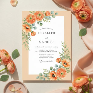 Oranger Mohn Botanische Romantische Hochzeit Einladung
