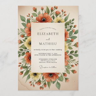 Oranger Mohn Malerische Blumige Hochzeit Einladung