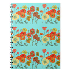 Oranger Mohn Mohnblumen Florale Blumen Aqua Notizb Notizblock
