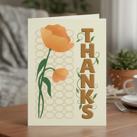 Oranger Mohn-Stil mit Bronze-Text Vielen Dank Karte