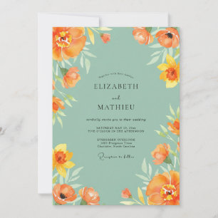 Oranger Mohn Türkise Hochzeit Einladung