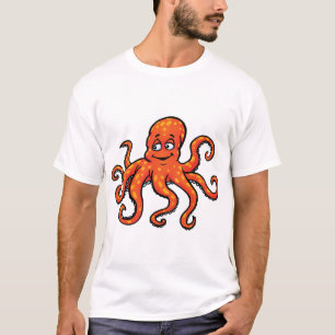 Oranger Oktopus Cartoon-Ozean-Meereskreatur T-Shirt