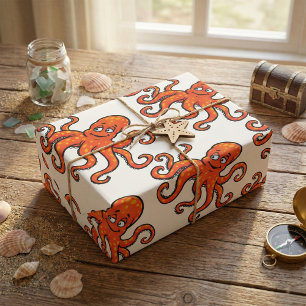 Oranger Oktopus Cartoon Ozean Meerestier Geschenkpapier