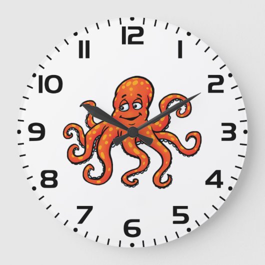 Oranger Oktopus Cartoon Ozean Meerestier Große Wanduhr (Vorderseite)