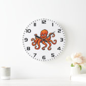 Oranger Oktopus Cartoon Ozean Meerestier Große Wanduhr (Zuhause)