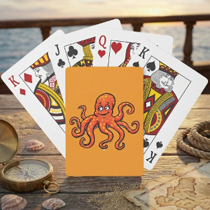 Oranger Oktopus Cartoon Ozean Meerestier Spielkarten