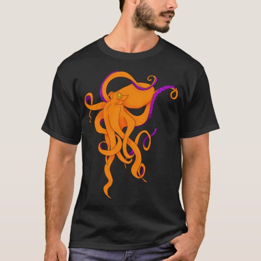 Oranger Oktopus T-Shirt (Vorderseite)
