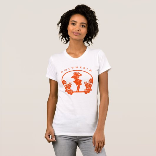 Oranger polynesischer Tänzer mit Hibiskusblumen T-Shirt (Vorne ganz)