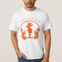 Oranger polynesischer Tänzer mit Hibiskusblumen T-Shirt