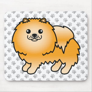 Oranger Pomeranian Süßer Cartoon-Hund & Pfoten Mousepad