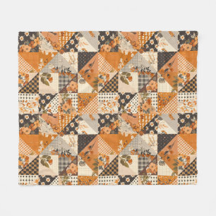 Oranger Quilt-Patchwork-Gingham-Cottagecore-Blumen Fleecedecke