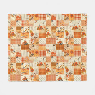 Oranger Quilt-Patchwork-Gingham-Cottagecore-Blumen Fleecedecke