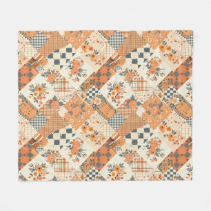 Oranger Quilt-Patchwork-Gingham-Cottagecore-Blumen Fleecedecke