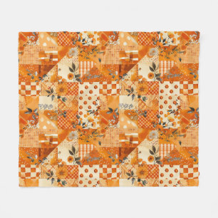 Oranger Quilt-Patchwork-Gingham-Cottagecore-Blumen Fleecedecke