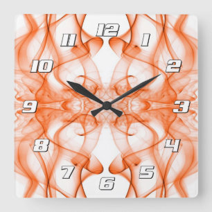 Oranger Rauch Symmetrischer Minimalistischer Weiße Quadratische Wanduhr