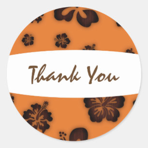 Oranger Retro- und Holz-Hibiskus-Blumen-Aufkleber Runder Aufkleber