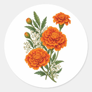 Oranger Ringelblumen-Botanik-Blumenaufkleber Runder Aufkleber