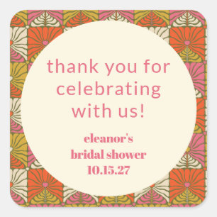 Oranger Rosa Blumiger Junggesellinnenabschied Benu Quadratischer Aufkleber