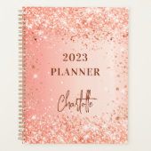 Oranger Roségold-Glitter-Name-Script 2023 Planer (Vorderseite)