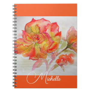 Oranger Rosen-Aquarell-Aprikosen-Mädchen-Notizbuch Notizblock