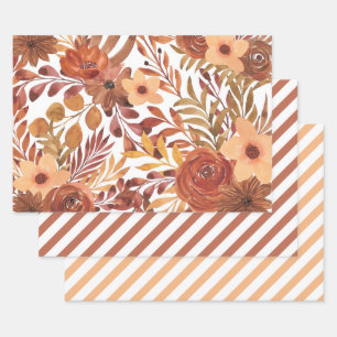 Oranger Rostiger Herbst Wasserfarbe floral Geschenkpapier Set
