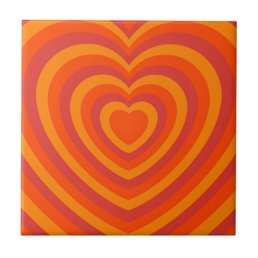 Oranger roter hypnotischer Herz-Liebes-Pattern Fliese (Vorderseite)