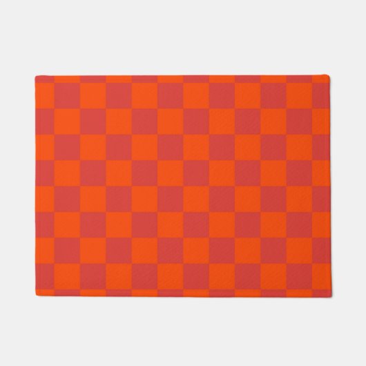 Oranger roter karierter Gingham-Muster Fußmatte (Vorderseite)