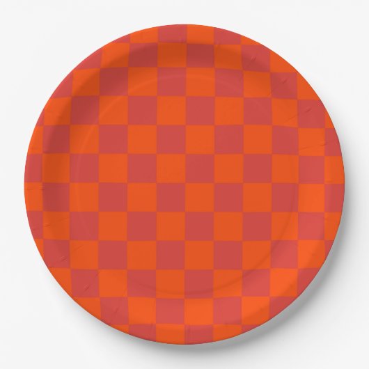 Oranger roter karierter klassischer Retro-Karomust Pappteller (Vorderseite)