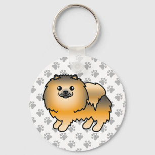 Oranger Sable Pomeranian Süßer Cartoon-Hund & Pfot Schlüsselanhänger