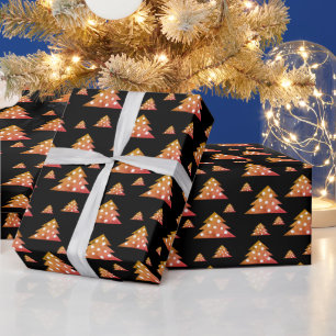 Oranger Schwarzer Weihnachtsbaum Feiertagsmuster Geschenkpapier