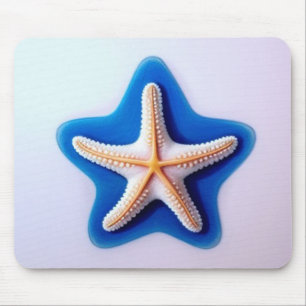 Oranger Seestern in Blau Mousepad