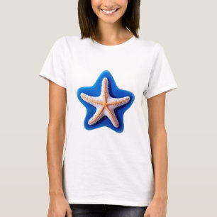 Oranger Seestern in Blau T-Shirt