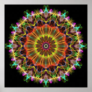 Oranger Sternblumen-Kaleidoskop Poster