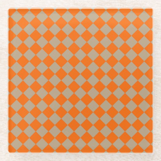 Oranger Taupe Karo-Diamantmuster Glasuntersetzer (Vorderseite)