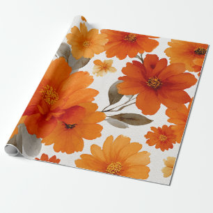 Oranger Terrakotta Vintage Blumen Botanik Geschenkpapier