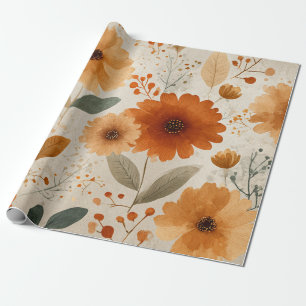 Oranger Terrakotta Vintage Blumen Botanik Geschenkpapier