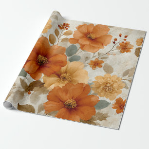Oranger Terrakotta Vintage Blumen Botanik Geschenkpapier