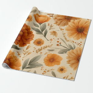 Oranger Terrakotta Vintage Blumen Botanisch Geschenkpapier