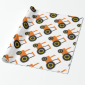 Oranger Traktor-Design Geschenkpapier (Ungerollt)