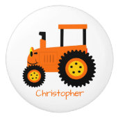 Oranger Traktor-Design personalisiert Keramikknauf (Vorderseite)