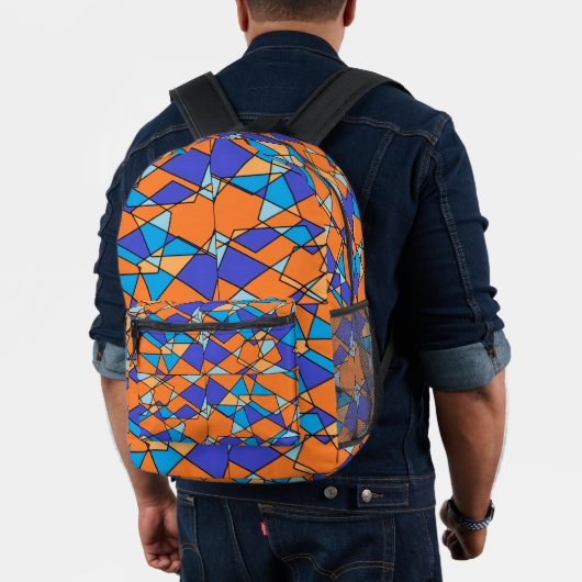 Oranger und blauer geometrischer Druck Rucksack (Insitu (Modell))