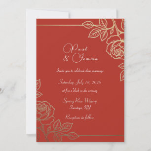 Oranger und goldener floraler Hochzeitseinladung Einladung