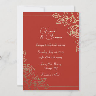 Oranger und goldener floraler Hochzeitseinladung Einladung