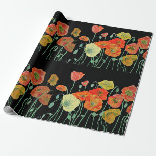 Oranger und schwarzer Mohn Wasserfarben-Geschenkpa Geschenkpapier
